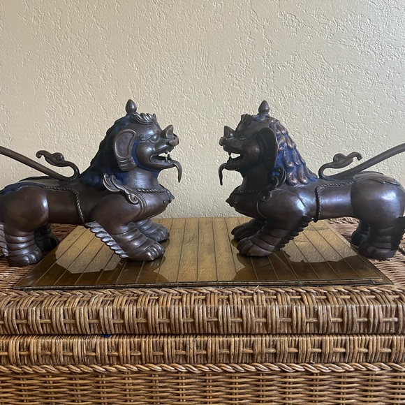 Bronze 18th century foo dogs the Paul lapis - Picture 14 of 16